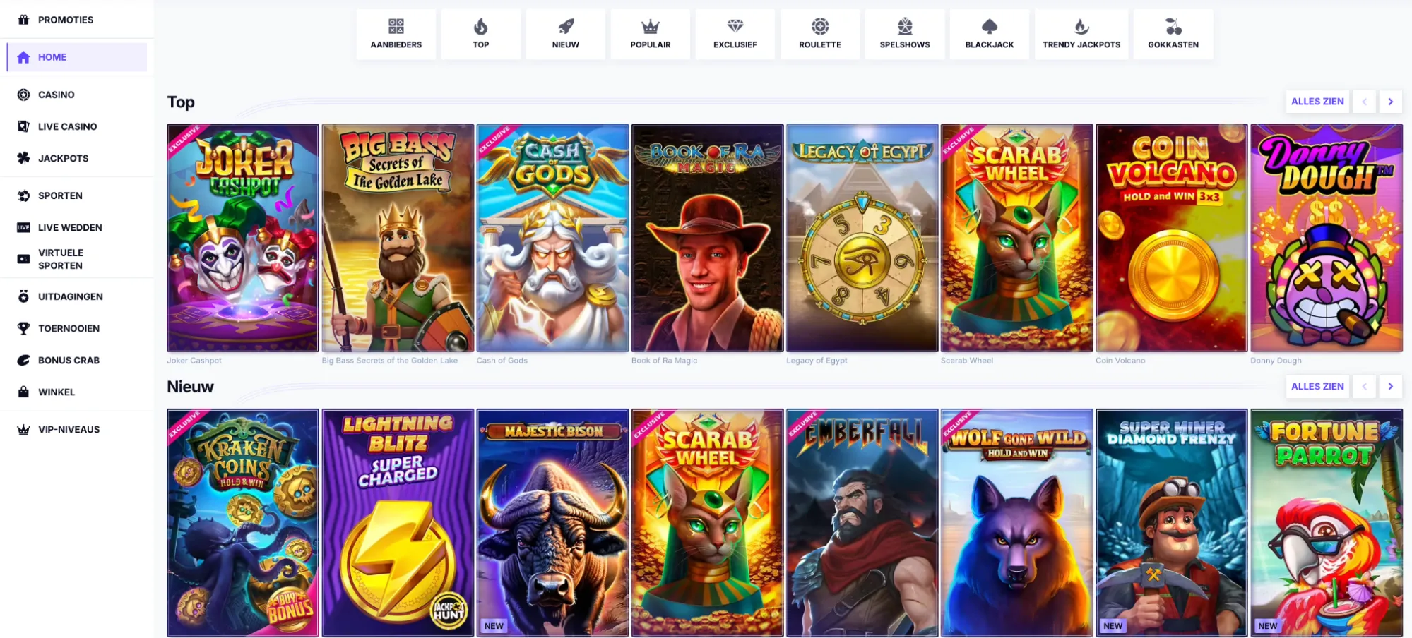 SGCasino - Breed aanbod aan spellen. Populaire spellen bij SGCasino, zoals Joker Cashpot.